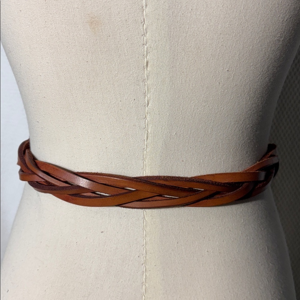 BRAIDED BELT Thick Leather Solid Brass Buckle Western Boahemian Festival Vibes - Picture 3 of 7